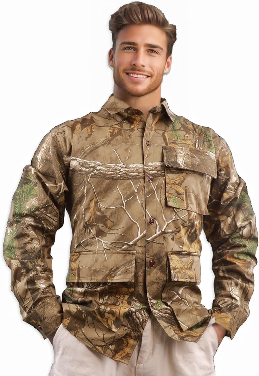 Camiseta camuflaje hombre manga larga para caza