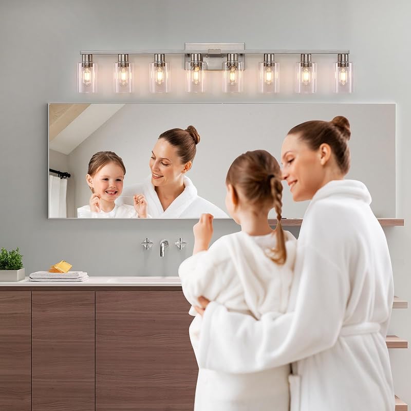 Lámpara tocador baño 8 luces níquel cepillado pantalla