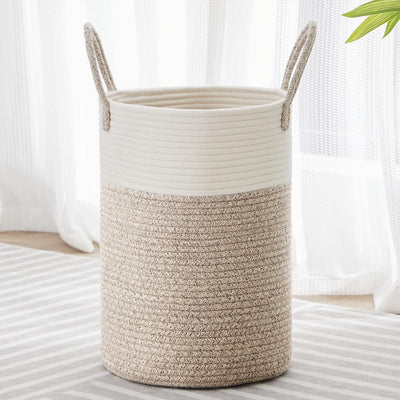 Cesta cuerda algodón para mantas juguetes 30L blanco marrón