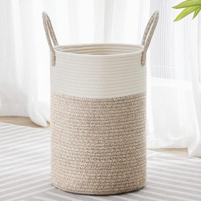 Cesta cuerda algodón para mantas juguetes 30L blanco marrón