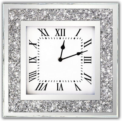 Reloj pared cuadrado espejo diamante cristal 12x12