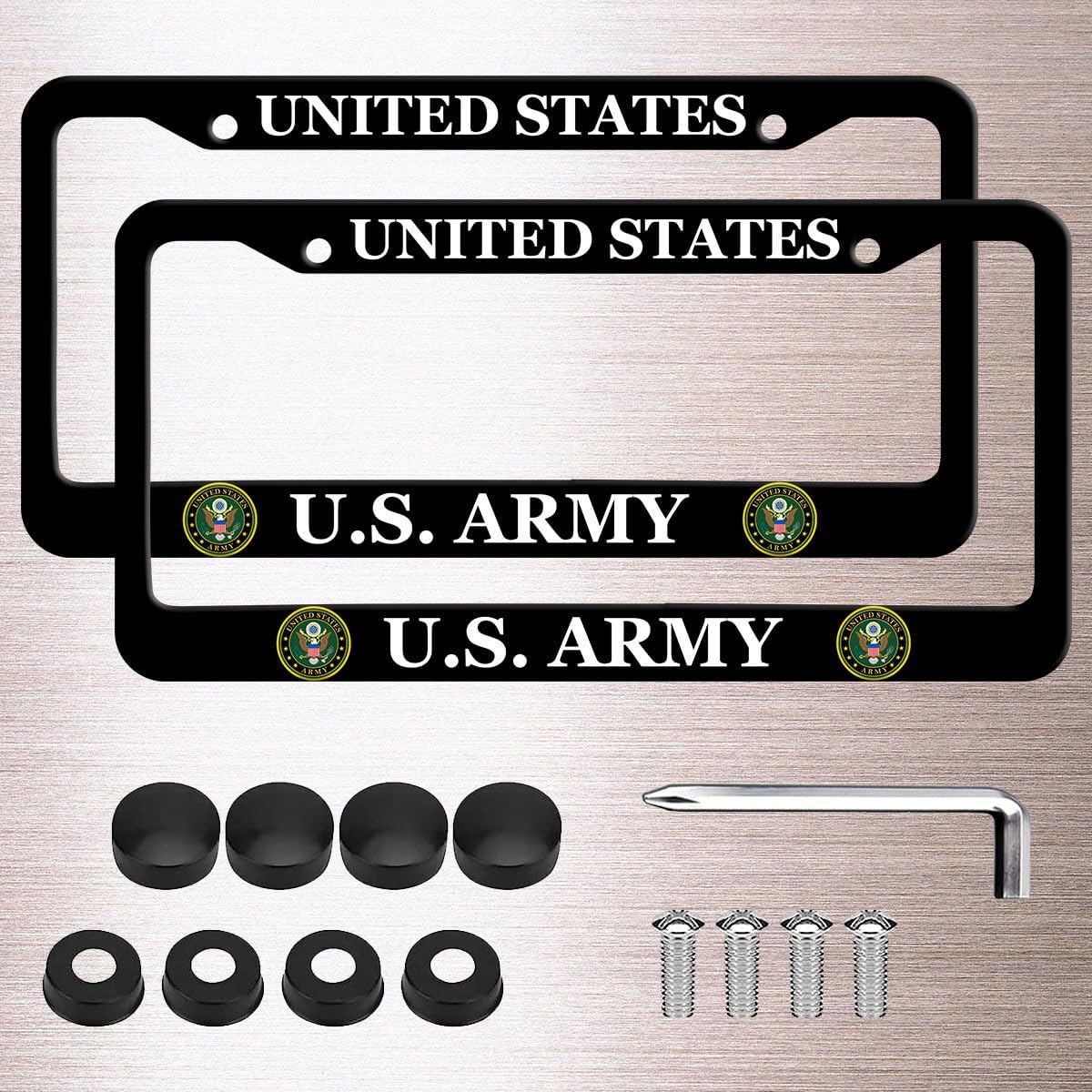 2 Marcos matrícula aluminio universal ejército EE.UU. negro