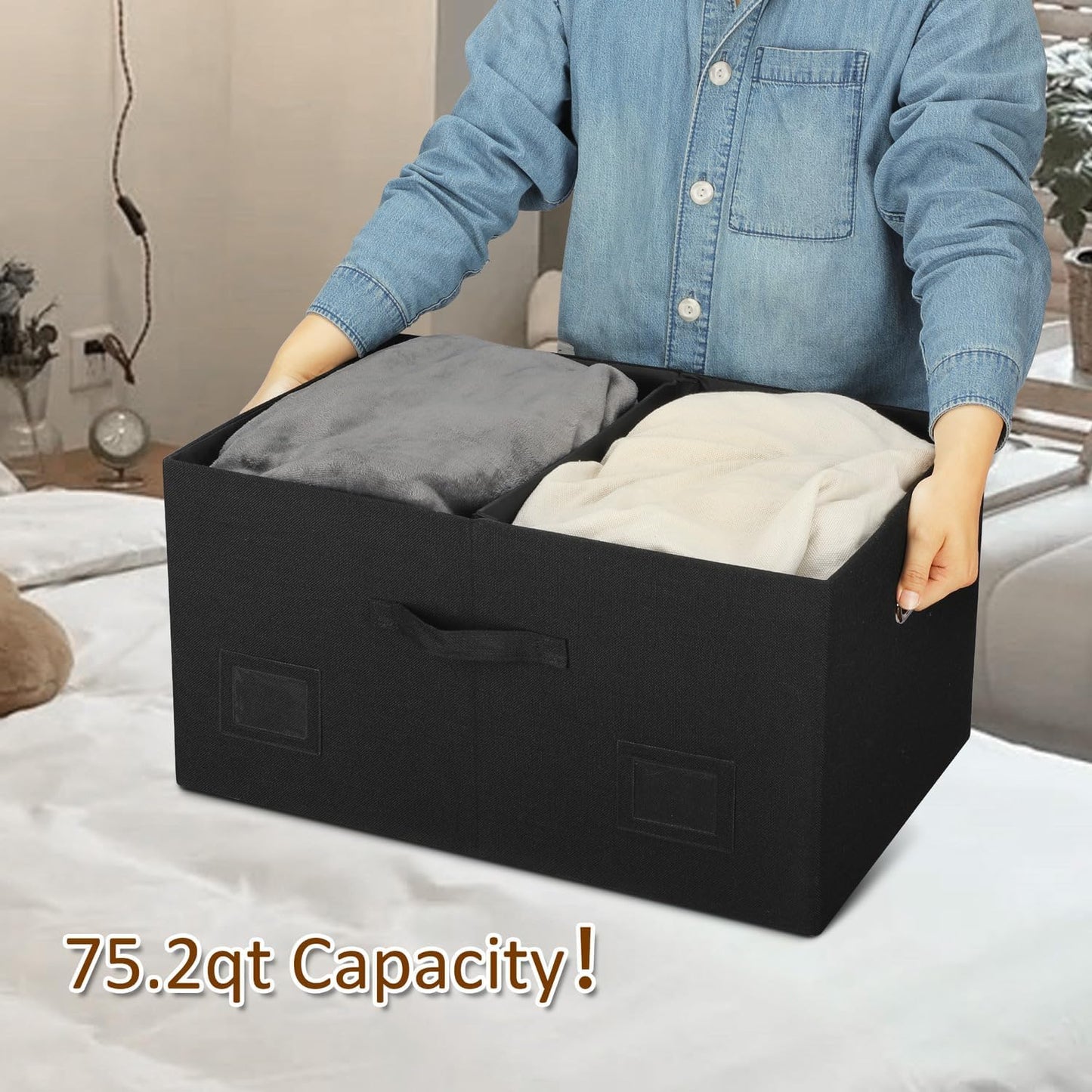Contenedores almacenamiento 75qt negros plegables con tapa