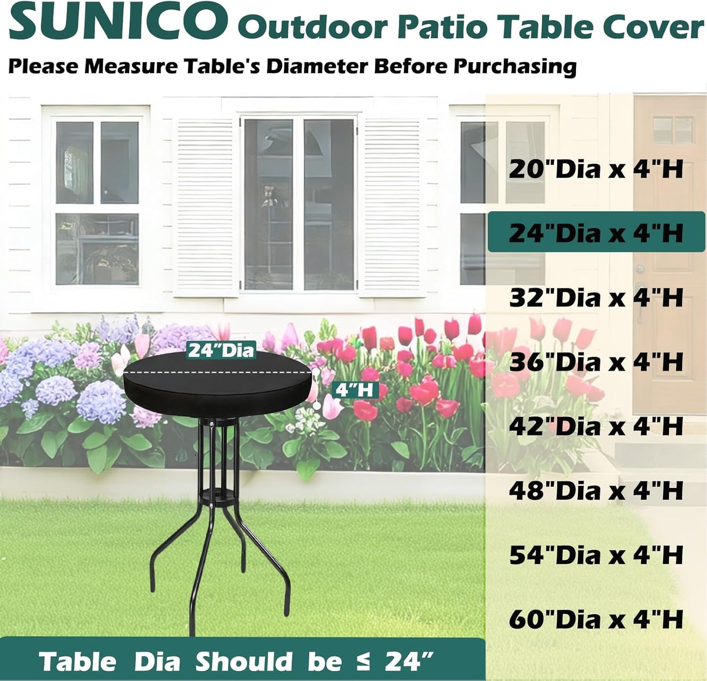 Cubierta mesa redonda patio 24" impermeable UPF50