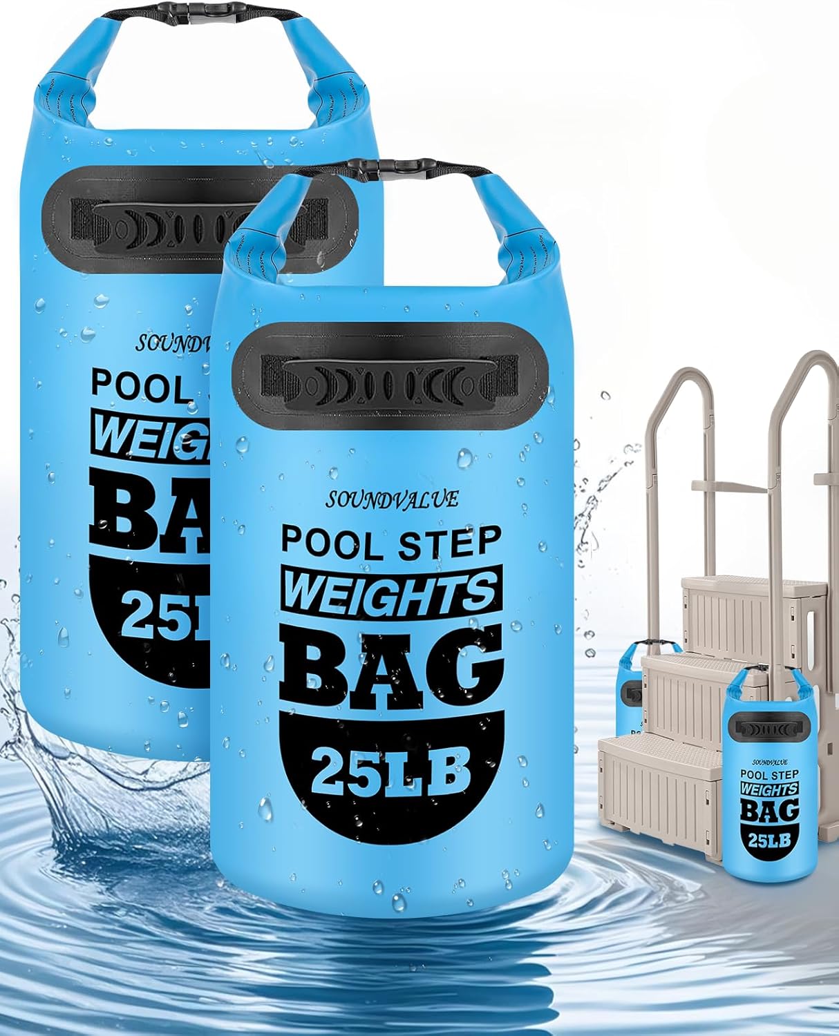 2 Escaleras Piscina 25lb PVC 500D Plegables Azul