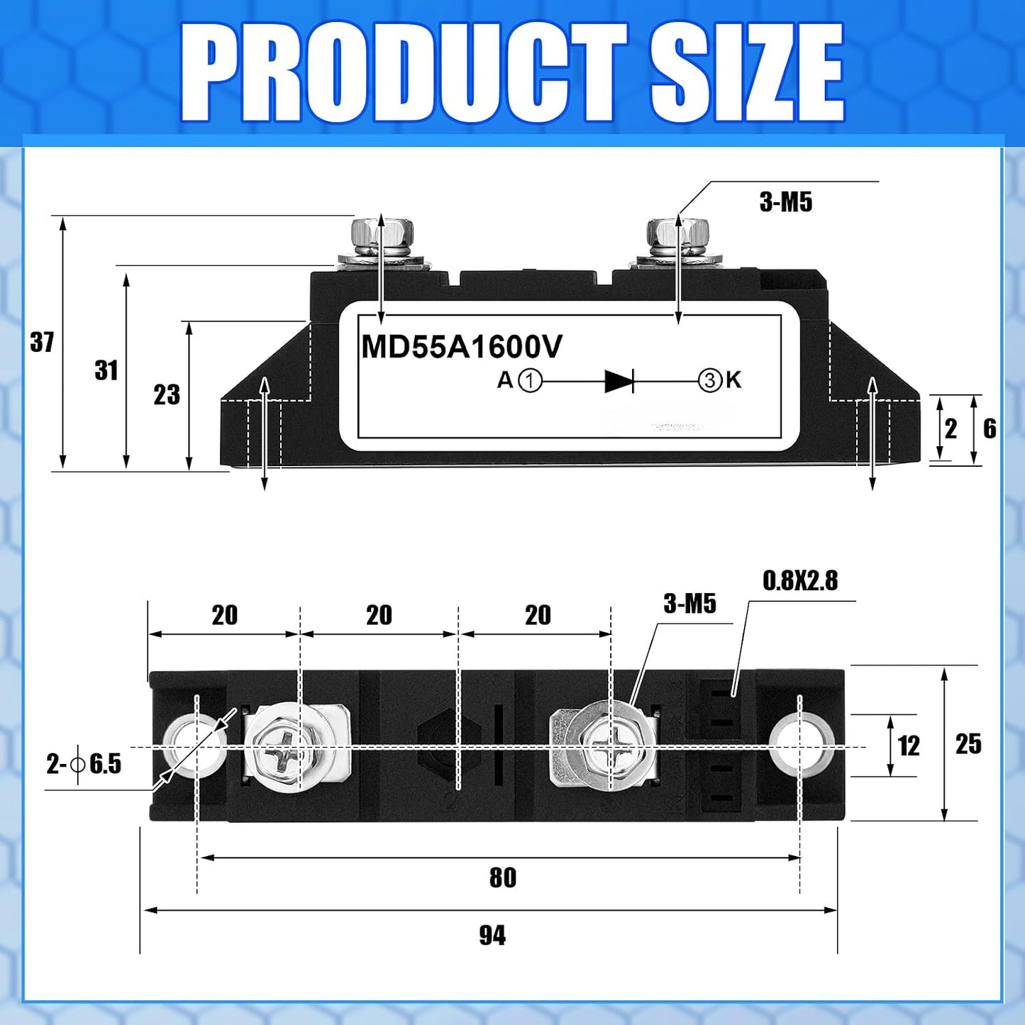 Diodo solar MD 55A-16 1600VCC 2 Pzas