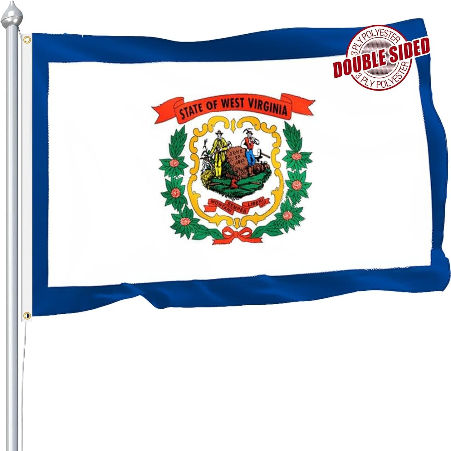 Bandera Virginia Occidental 3x5ft poliéster doble cara