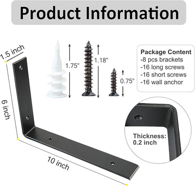 Soportes estantes pared 10pulg resistentes metal negro