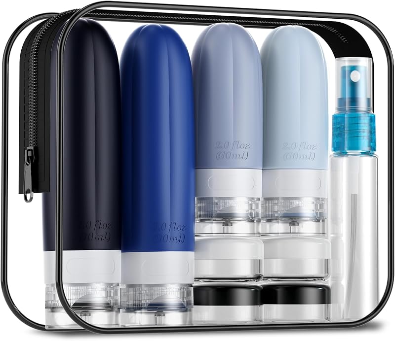 16 Botellas Viaje TSA Aprobadas Silicón Recargables con Bolsa