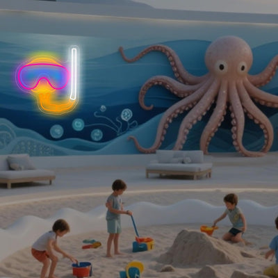 Máscara buceo luces neón decoración pared baño sala oceánica