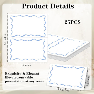 Tarjetas minimalistas para mesa, 2 de 3.5 pulgadas, 25 azules para tienda de campaña y eventos