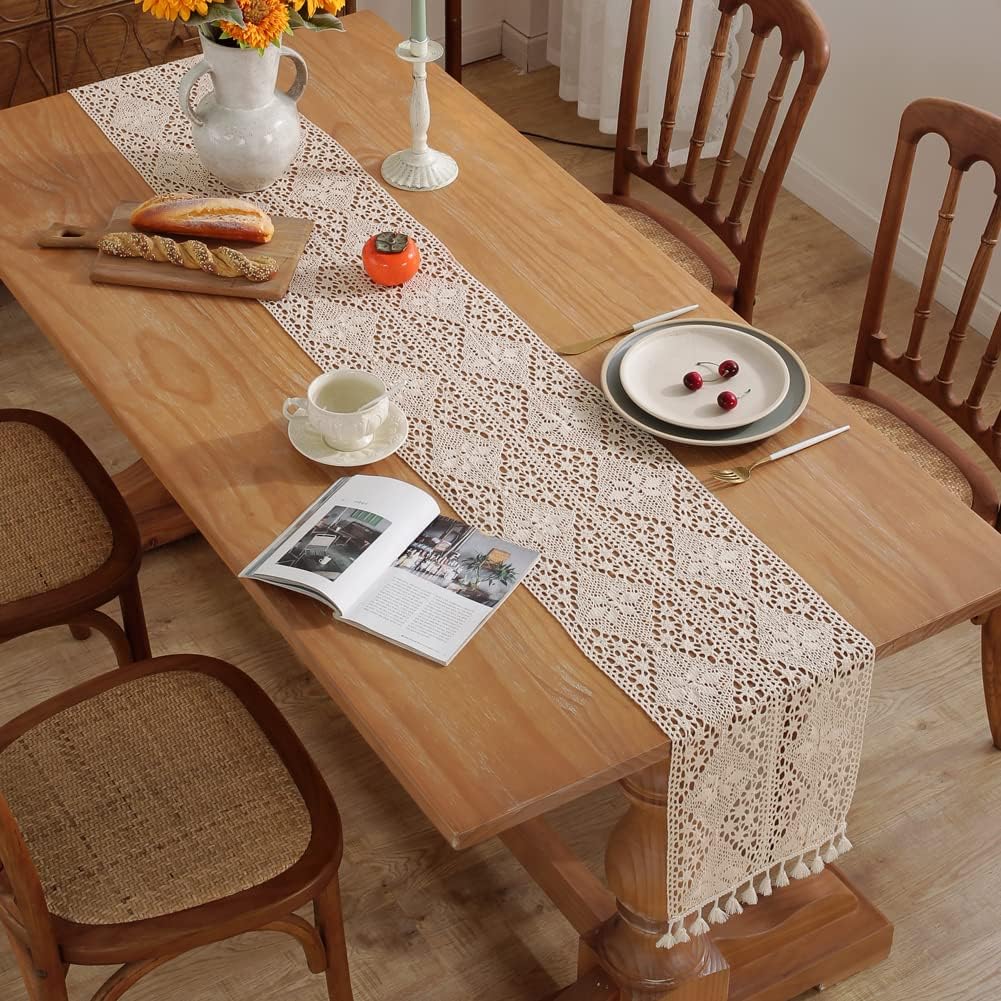Mesa encaje tejido ganchillo 12x86pulg decoración rústica