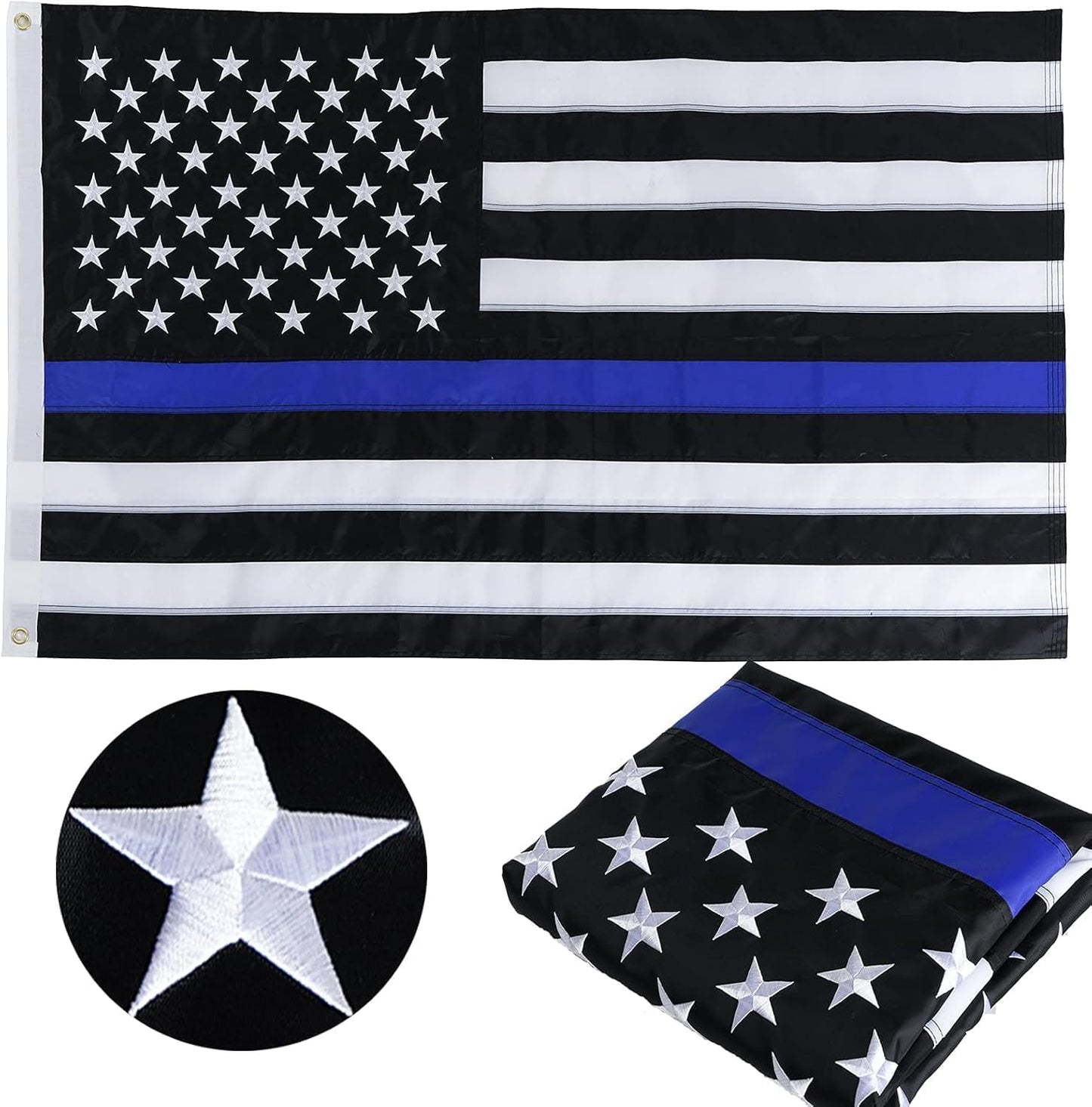 Bandera policía EE.UU. 3x5ft estrellas bordadas ojales latón