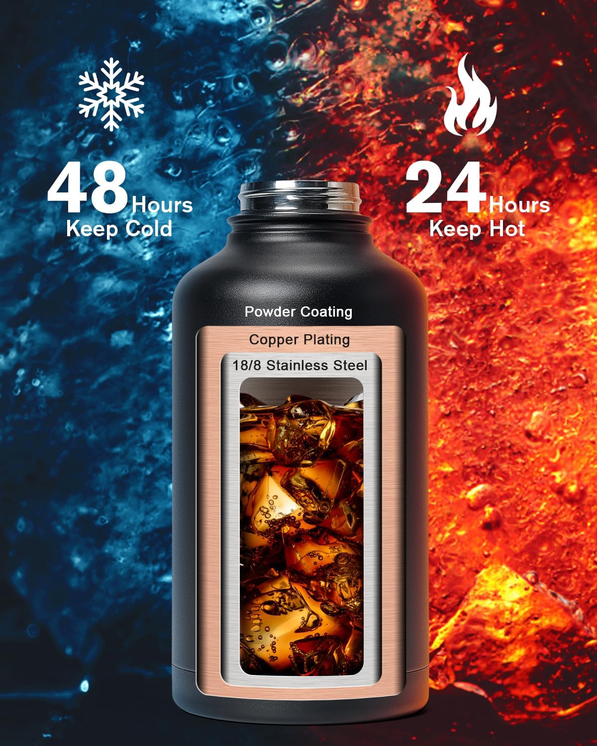 Botella agua aislada 64oz sin BPA con popote y correa