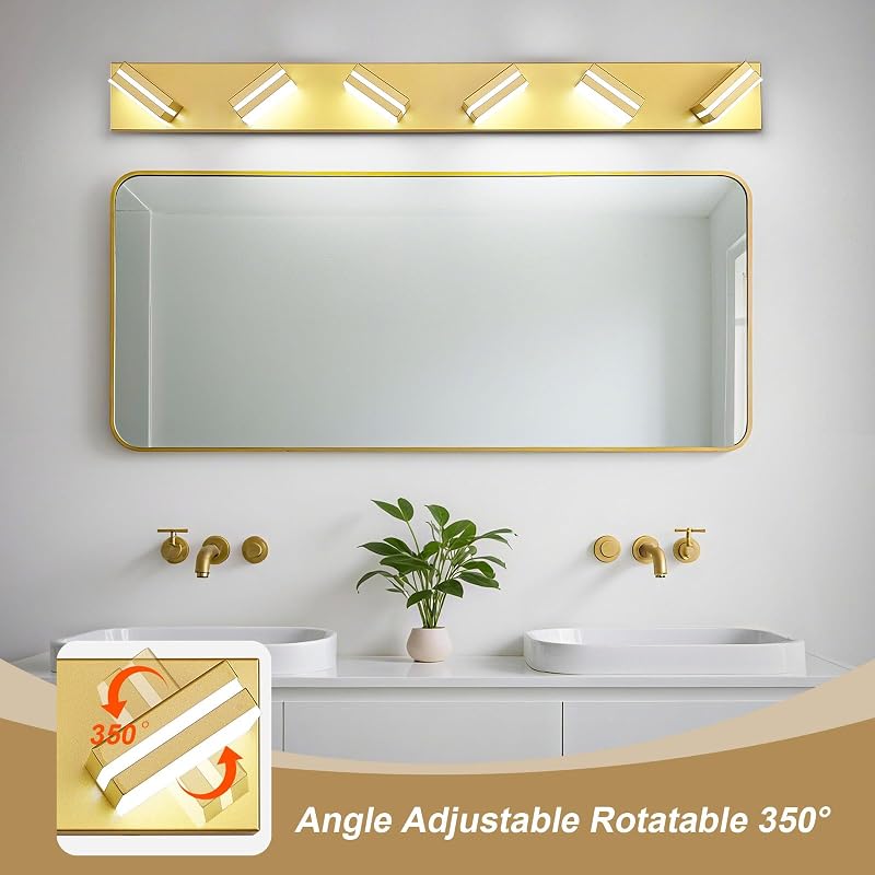 Luces LED acrílico dorado baño 6 luces 6000K rotación 350