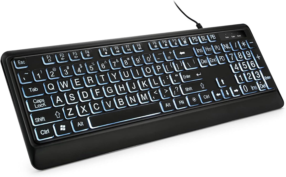 Teclado retroiluminado letras grandes USB completo para PC Windows
