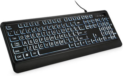 Teclado retroiluminado letras grandes USB completo para PC Windows