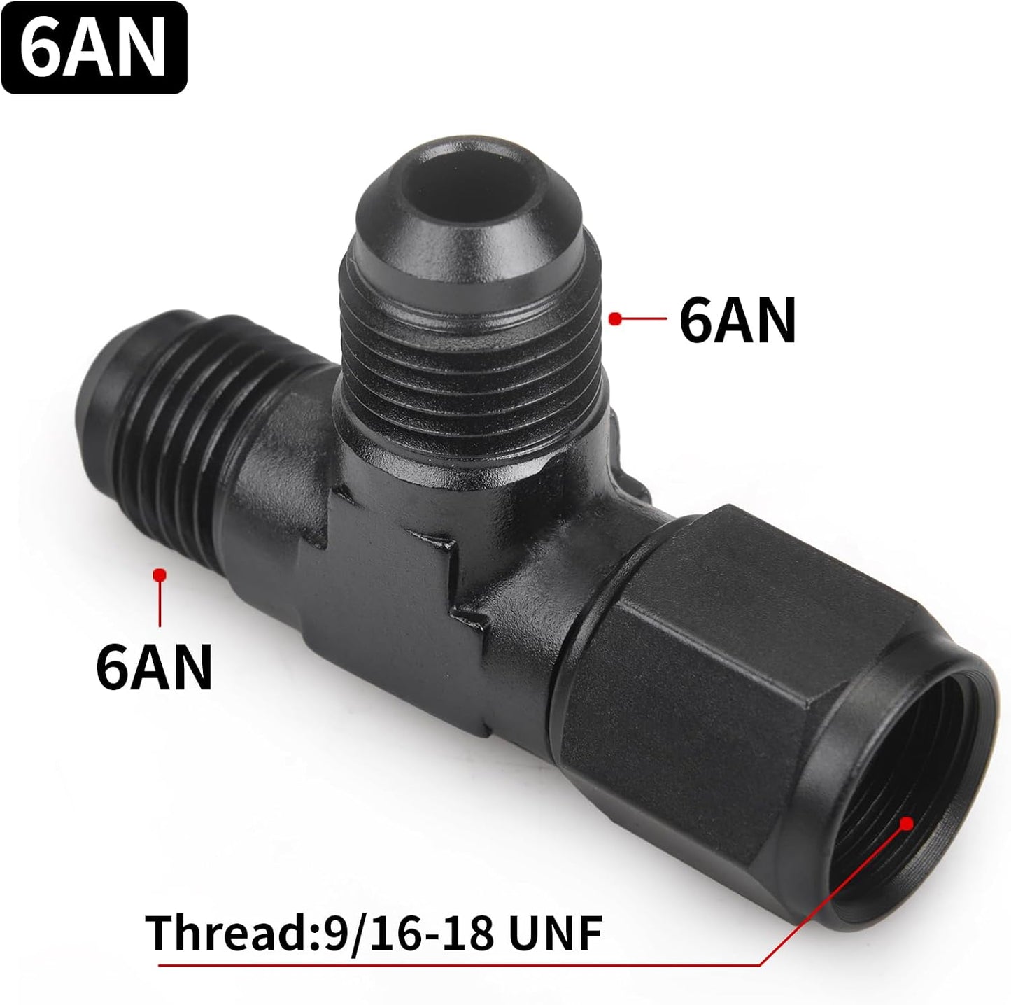 Adaptador T macho 6AN Flare con hembra AN6 aluminio 2 pzas