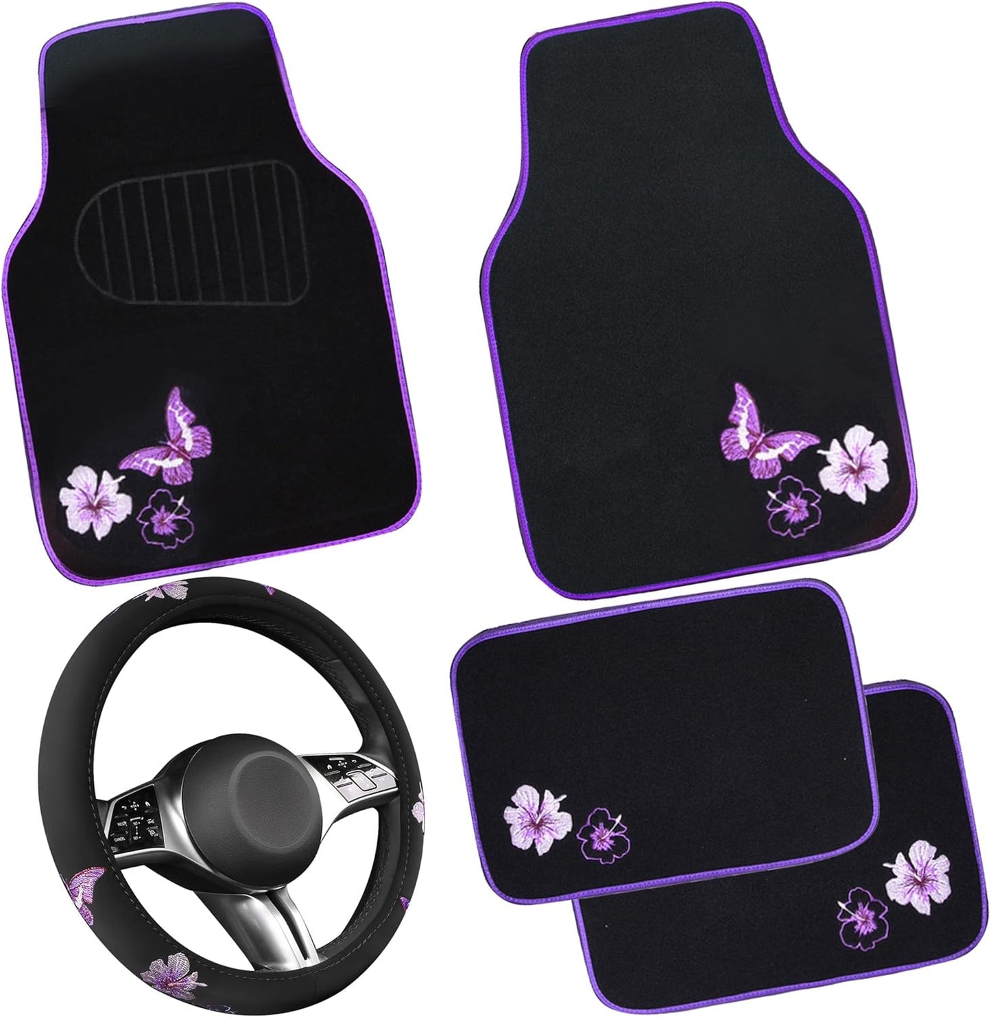 Funda volante diseño mariposa alfombrilla auto 14.5-15pulg