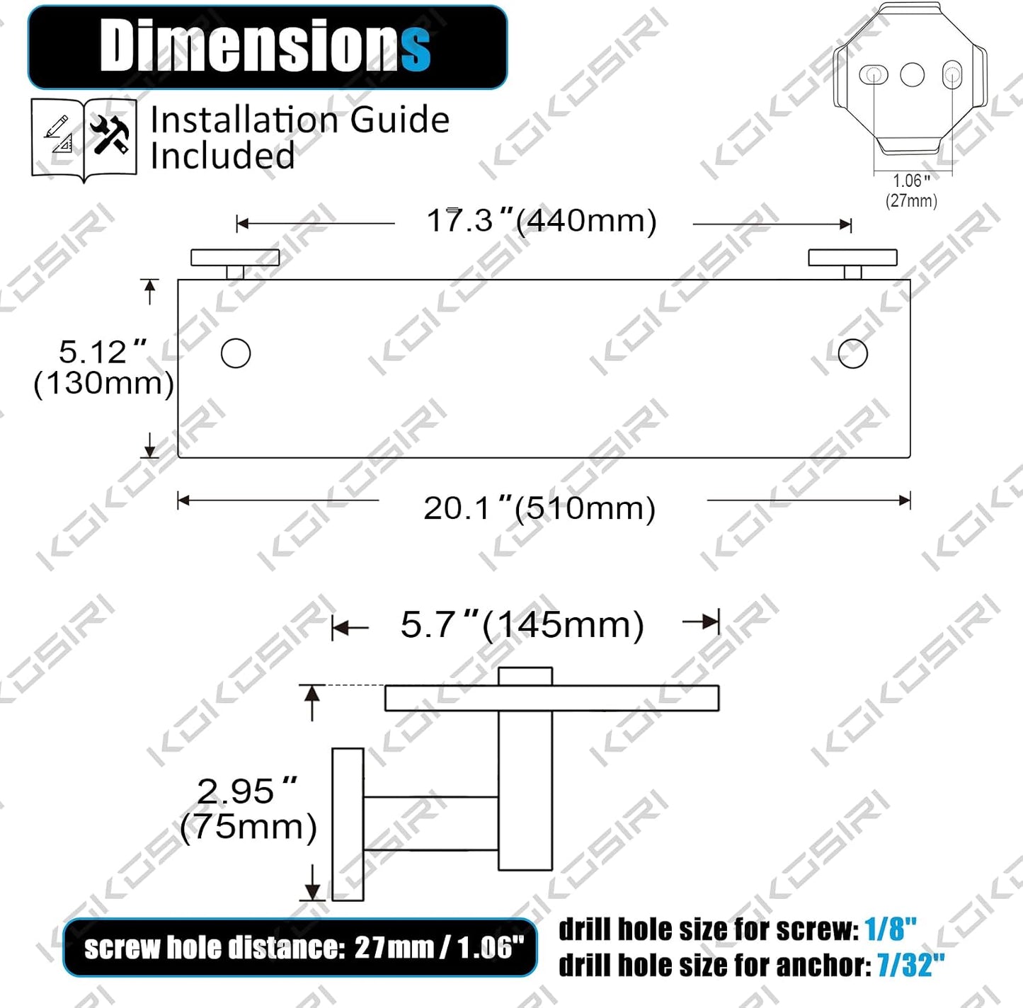 Estante baño vidrio flotante 20" negro pack 2