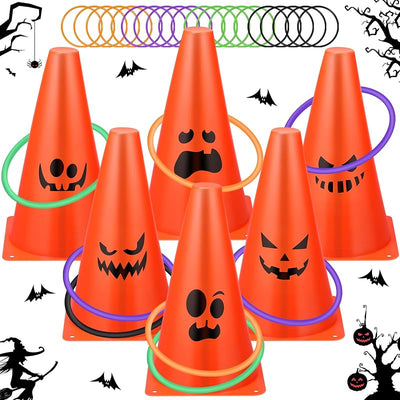 Set 26 Pzas Anillos Lanzamiento Halloween 6 Conos Plástico
