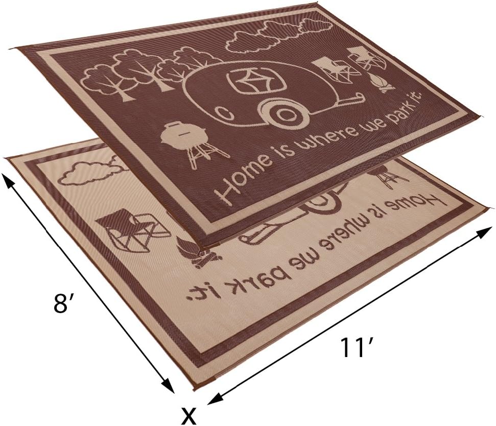 Alfombra reversible RV hogar 8x11ft color marrón/beige