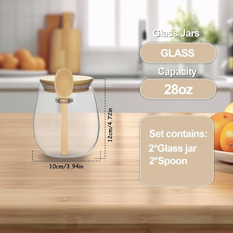 Tarros vidrio tapas bambú cuchara 28oz herméticos boca ancha