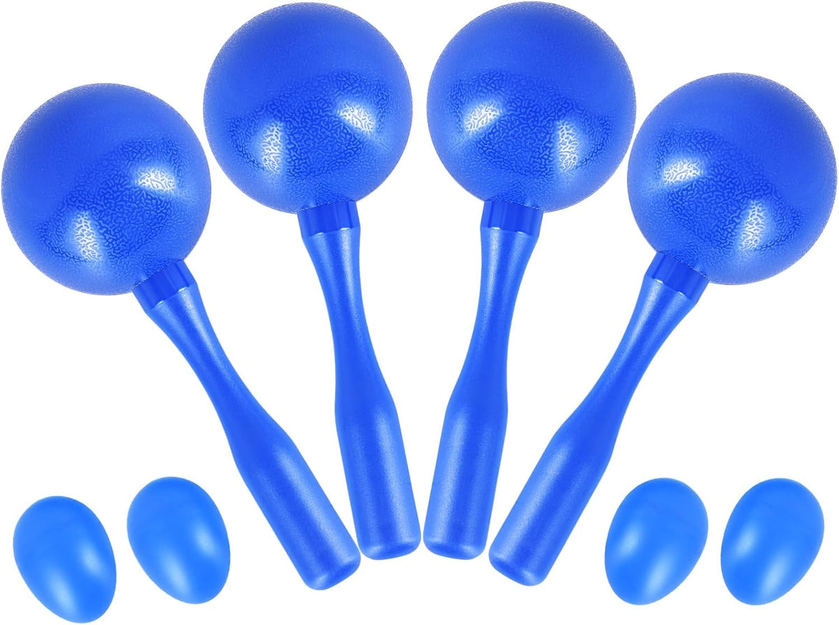 Maracas de percusión con martillo arena ABS color azul 2 pares