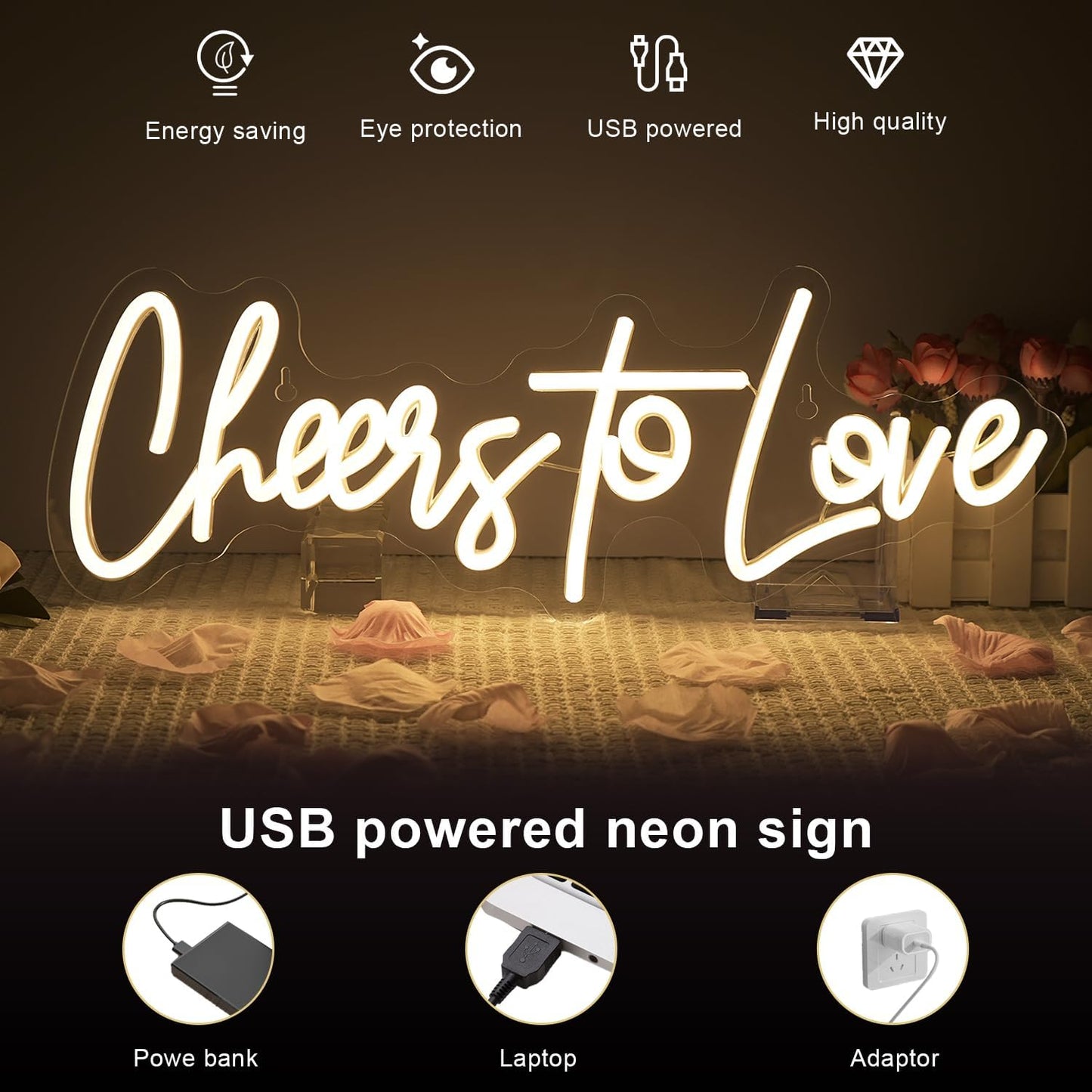 Letrero neón LED Cheers to Love USB 16.5x5.9pulg