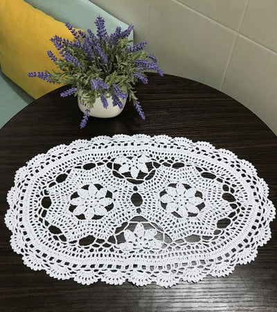 Manteles ovalados ganchillo 11x19pulg 100% algodón 2uds blanco