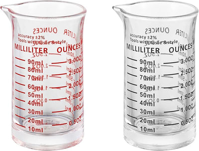 Vaso medidor vidrio 3oz/90ml doble escala pack 2
