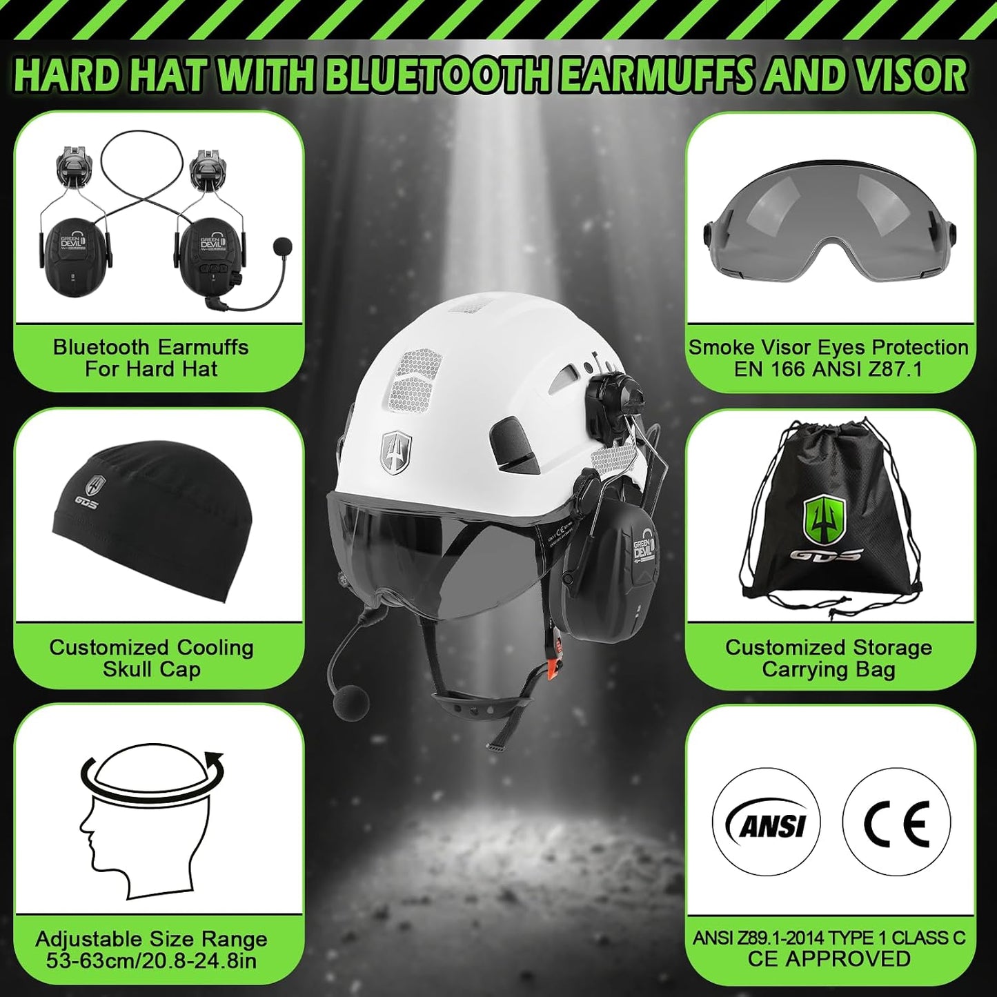 Casco seguridad visera Bluetooth ventilado ANSI Z89.1