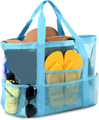 Bolsa playa malla con 8 bolsillos plegable para mujer