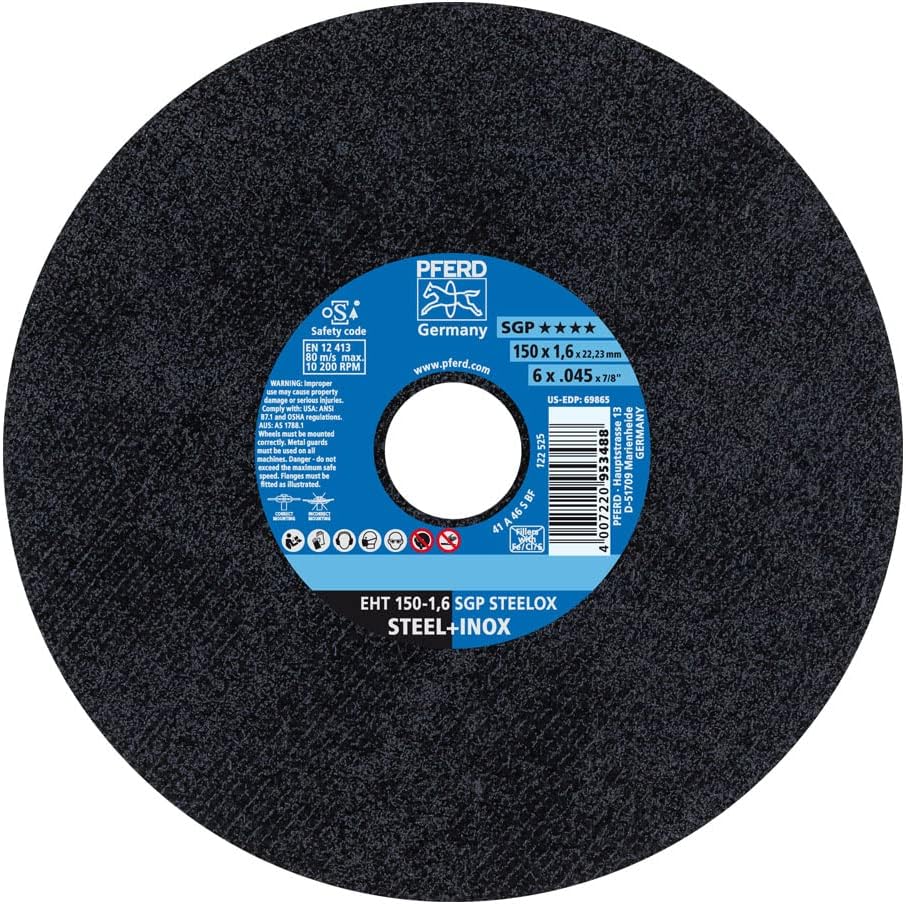 Disco corte metal acero inox 6x7/8 pulg 10200rpm paq 25