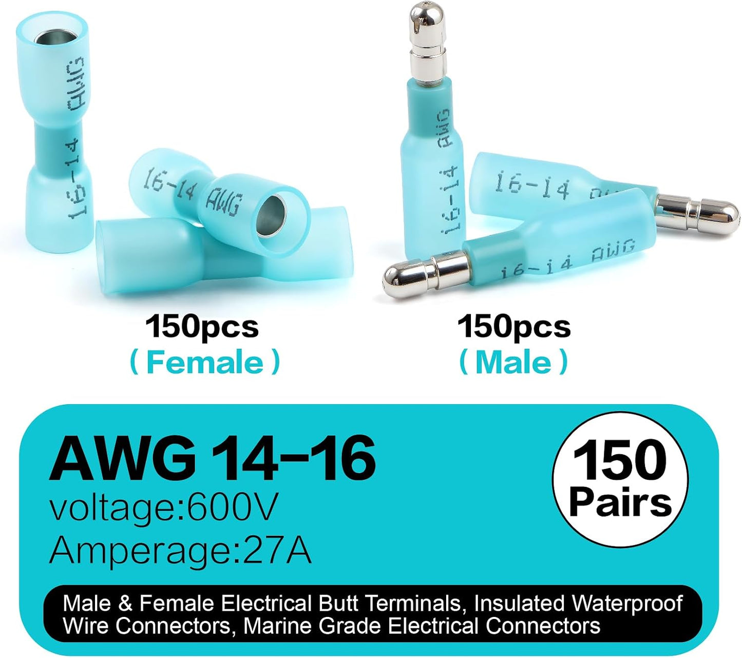 Kit 300 conectores termorretract. 16-14 AWG color azul