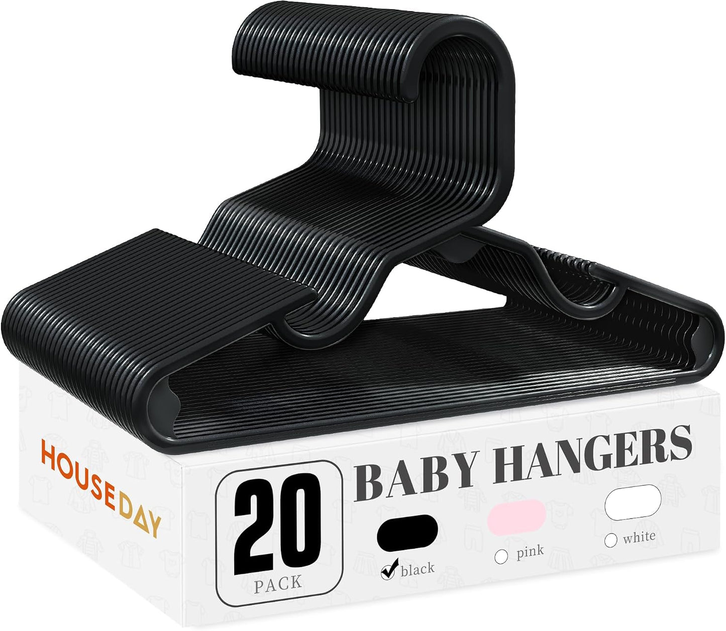Perchas plástico para bebé set 20 negras compactas