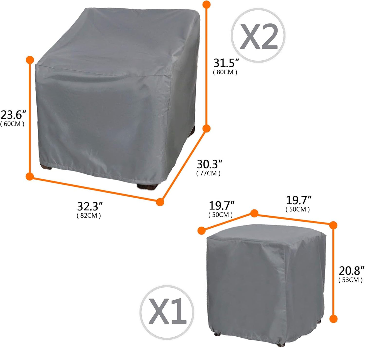 Fundas impermeables para muebles patio 3 pzas gris