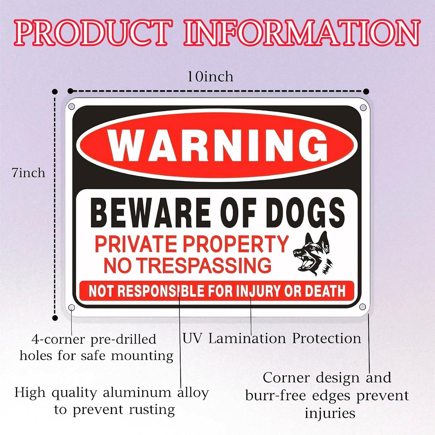 4 Letreros Cuidado Perro 10x7pulg Reflectantes