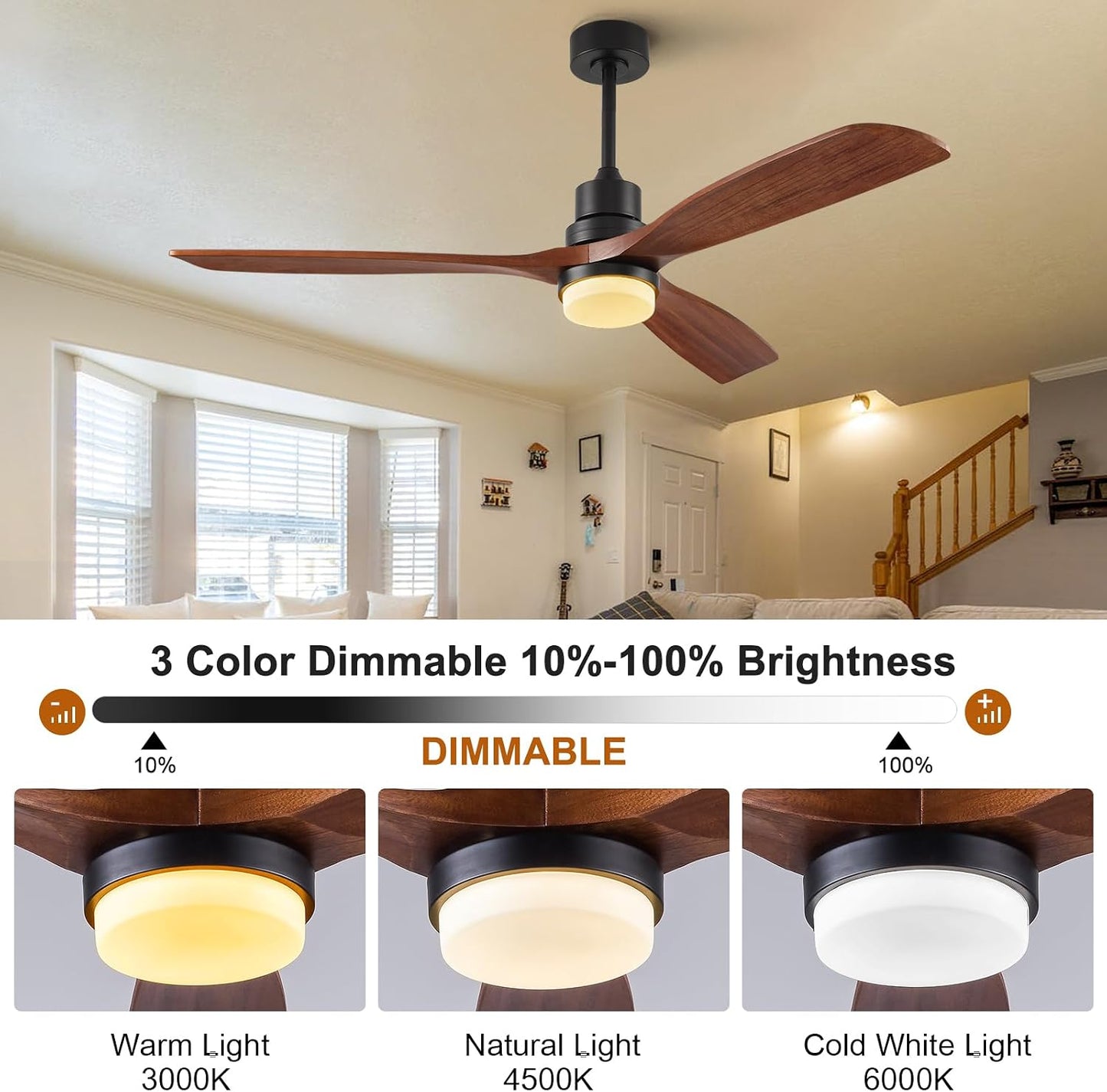 Ventilador techo 60pulg madera negro con luces control
