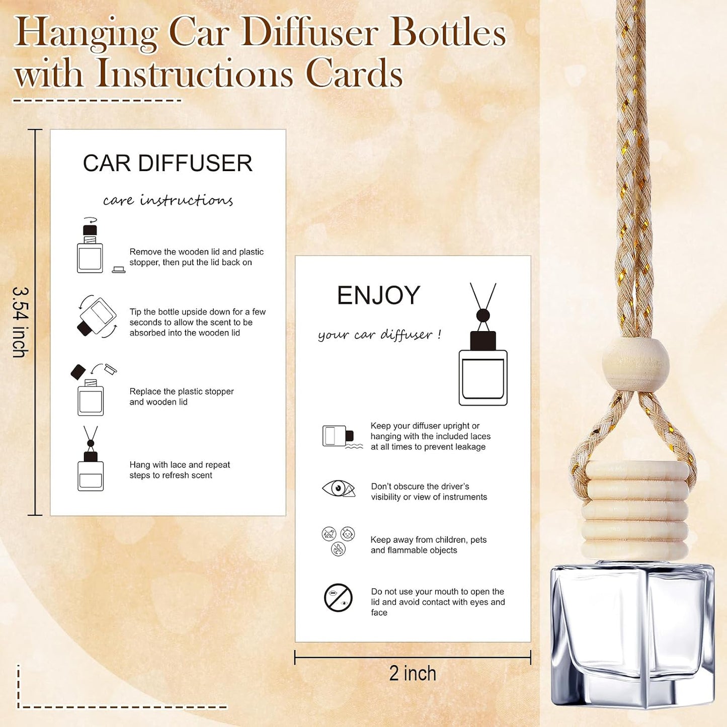 50 Set Botellas Difusoras Coche 3.54" Tarjeta Blanca
