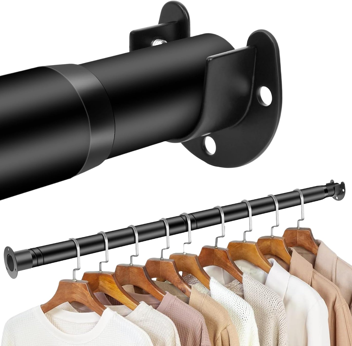 Barra tensión ajustable 17-70pulg para colgar ropa negra