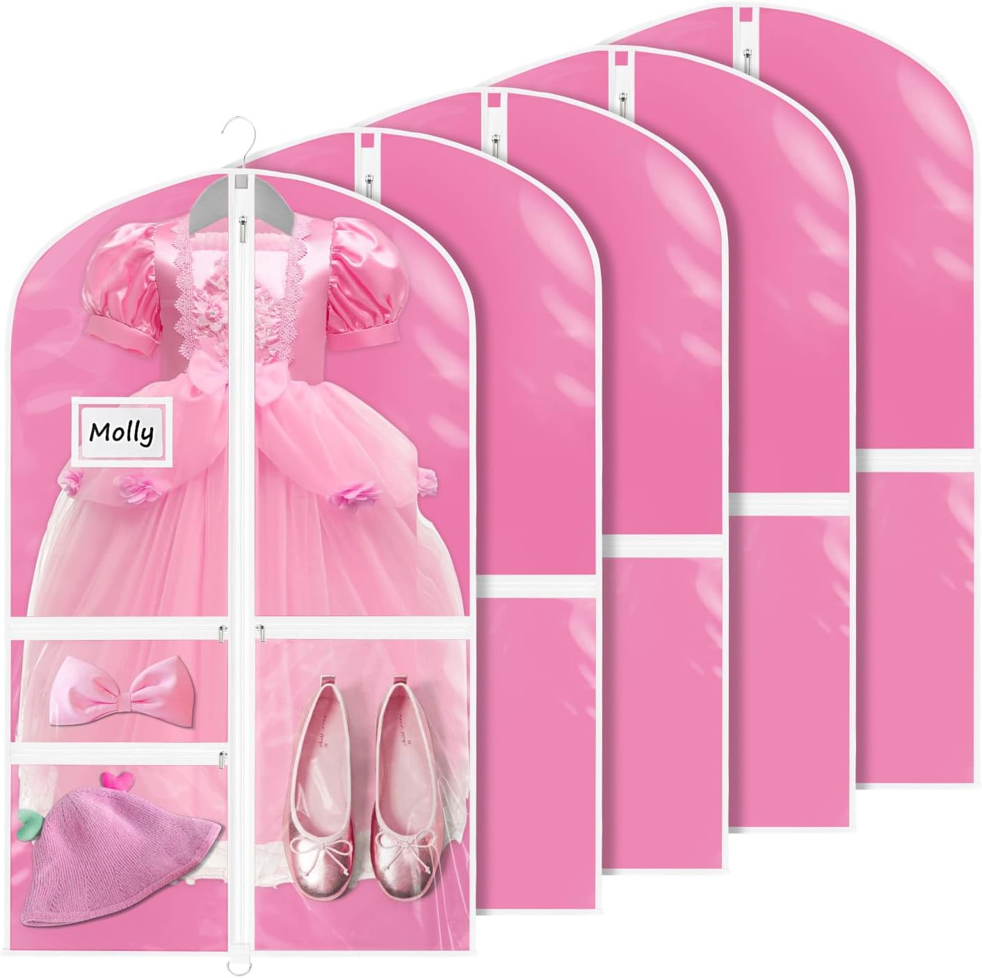 Bolsas plegables 40pulg para disfraces niños con ventana PVC 3 bolsillos cremallera rojo rosa set 5