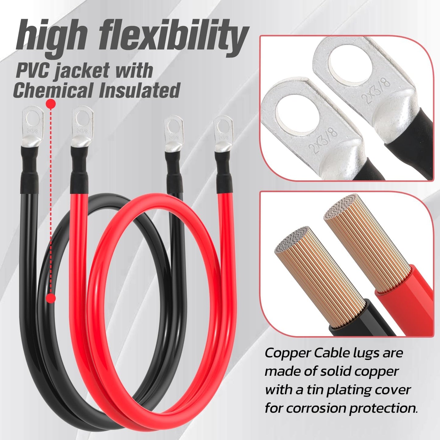 Cable batería 2 AWG 3 pies 3/8" para inversor automotriz