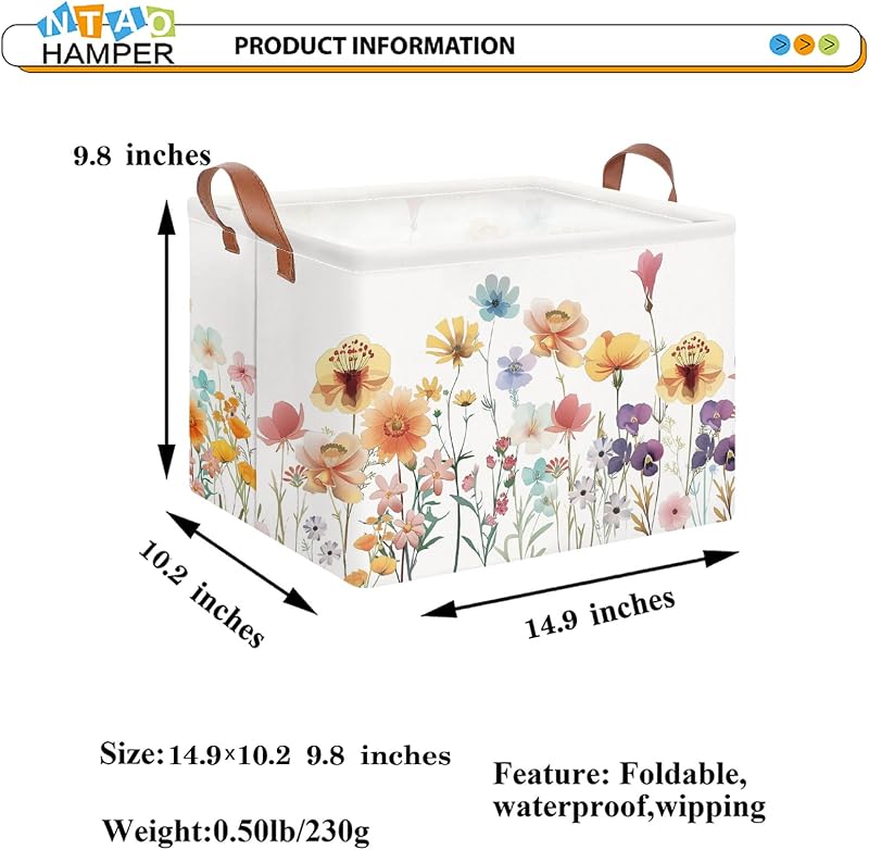 Cesta almacenamiento rectangular con asas para juguetes bebé