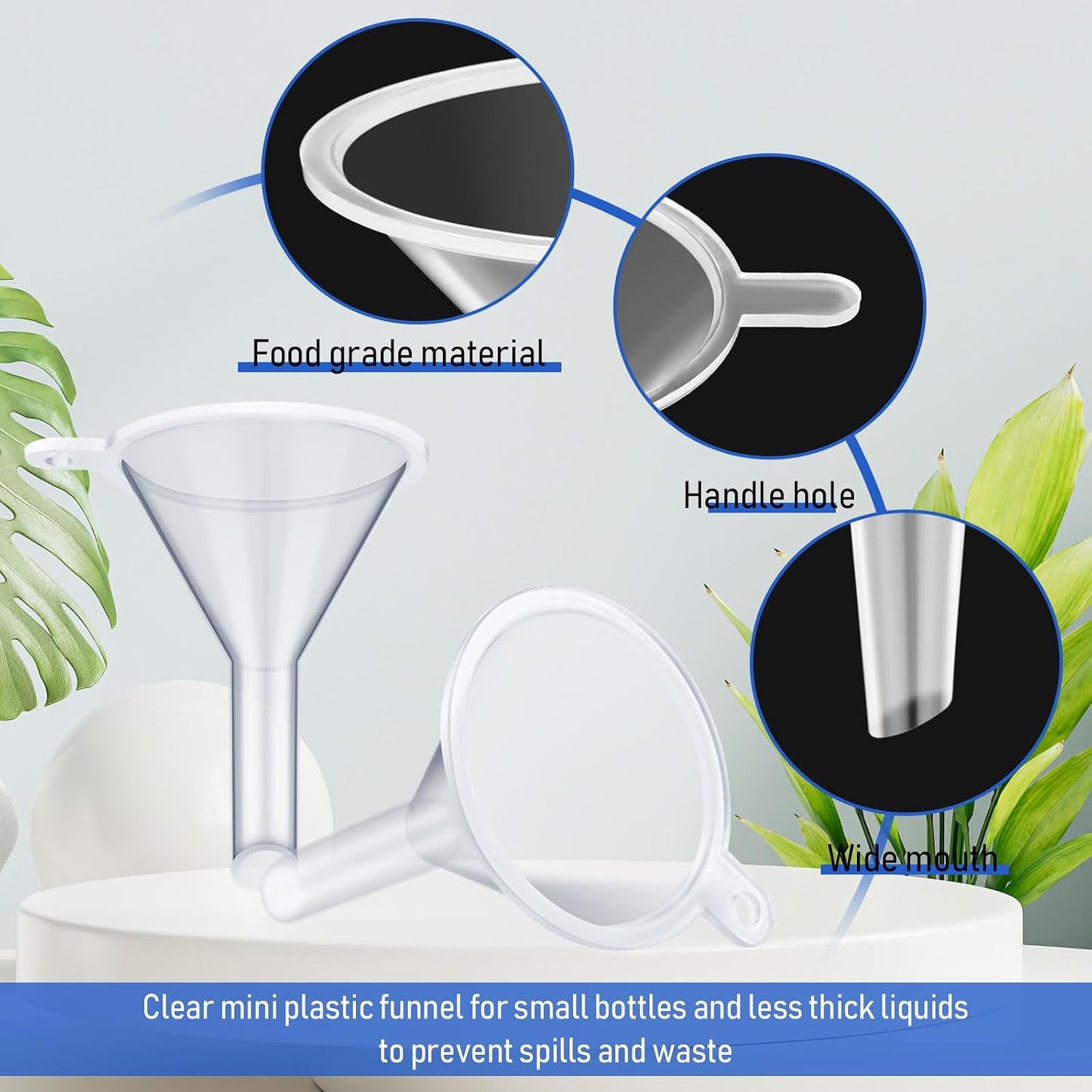100 Mini Embudos Plástico Transparente para Botellas 1.22pulg