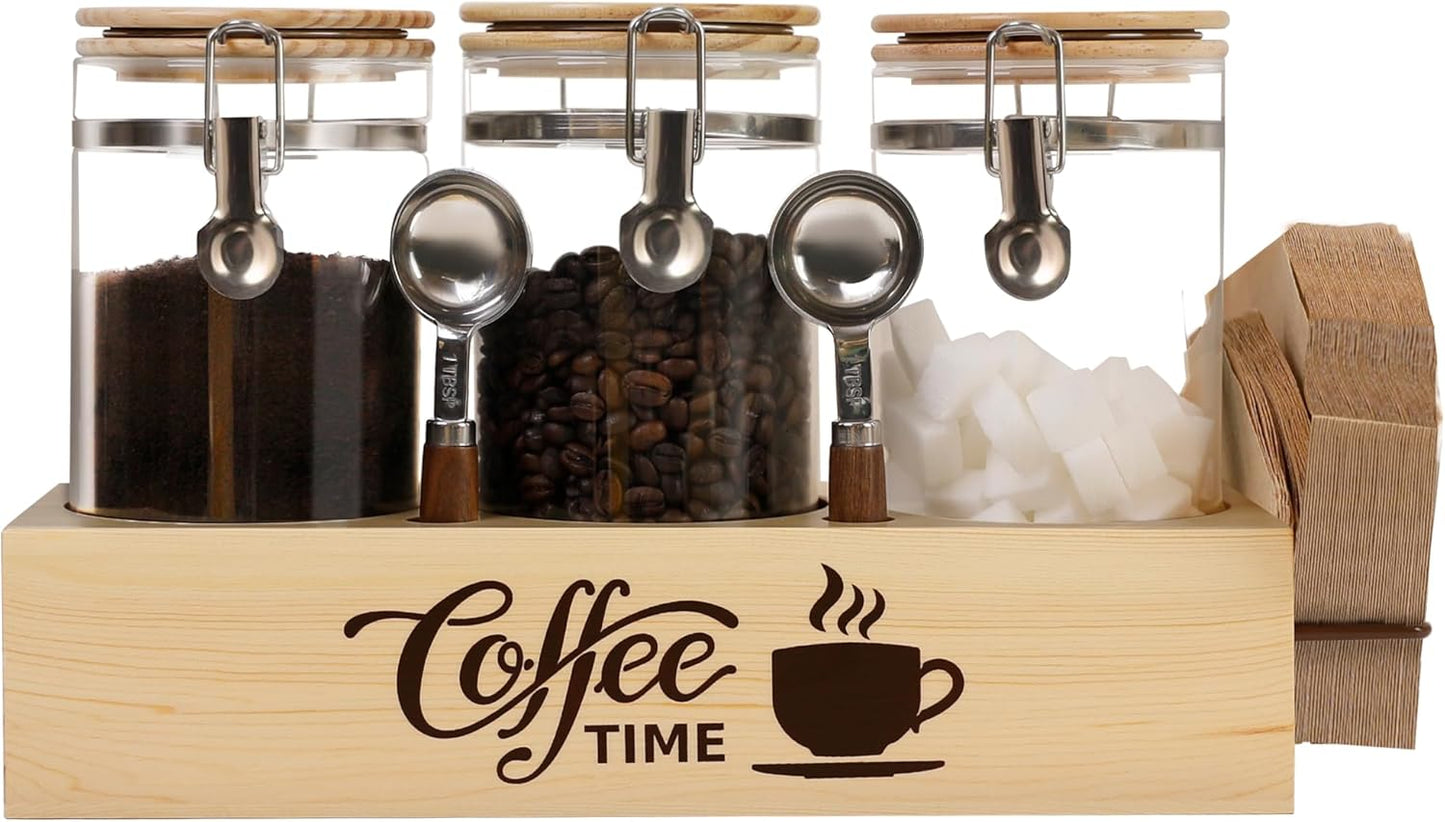 Set 3 Recipientes Vidrio Café con Soporte Filtro