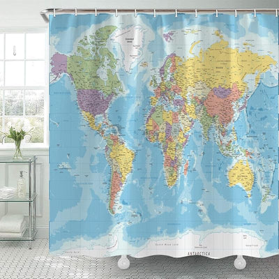 Cortina ducha mapa mundo educativo 69x70pulg con ganchos