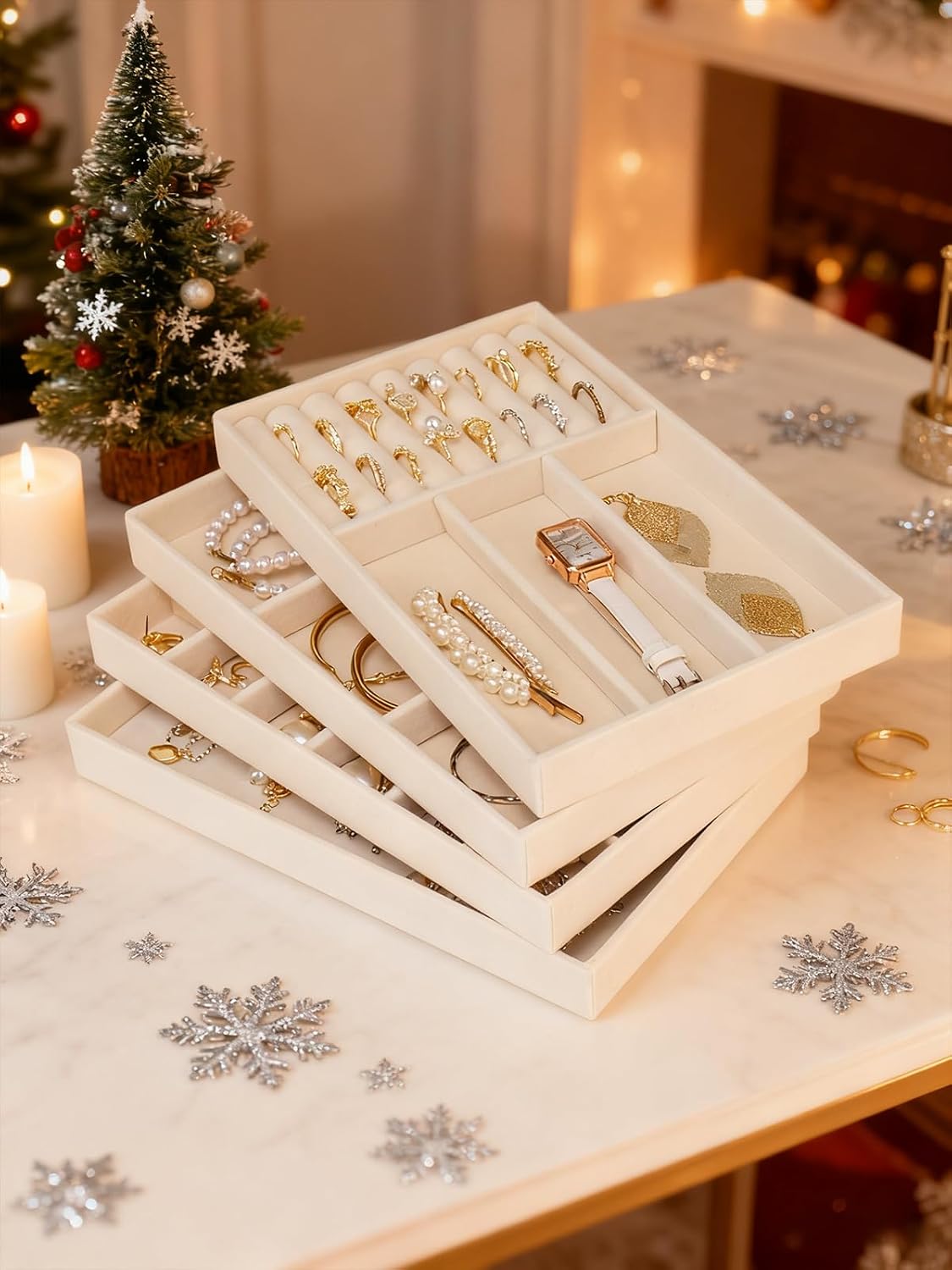 Set 4 bandejas terciopelo para joyas cajones apilables