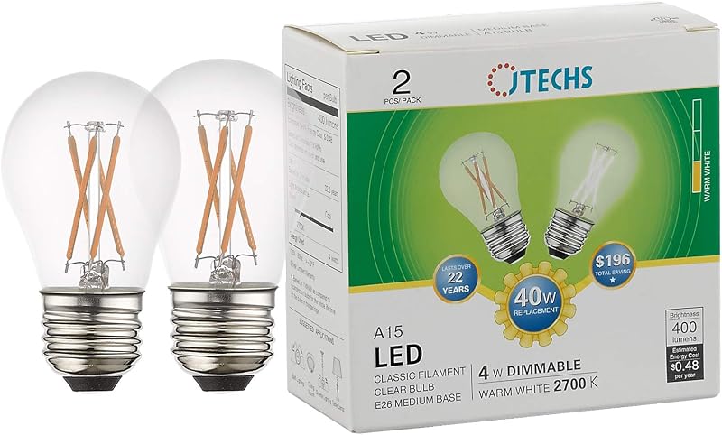 2 Pzas Bombilla LED A15 Transparente para Ventilador 40W