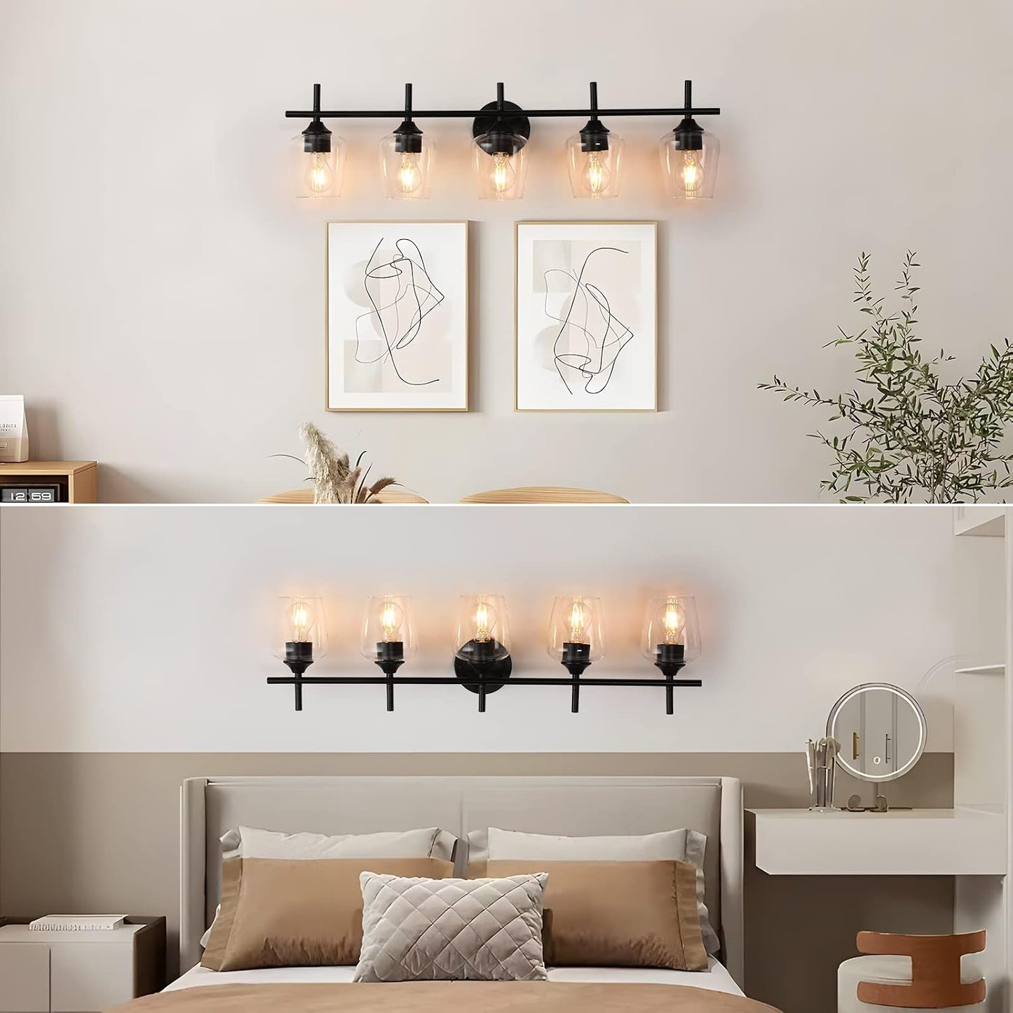 Lámpara baño 5 luces luz negra moderna